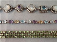 (5) Sterling Silver Tennis Bracelets with Amethyst, Topaz, Peridot, Sapphires, Citrine