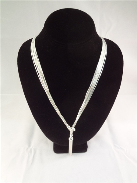 Sterling Silver Multi Strand Fancy Toggle Slip Necklace 32" Long
