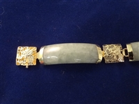 14K Gold and Green Apple Jade Jewelry: (4) Pendants, (1) Bracelet