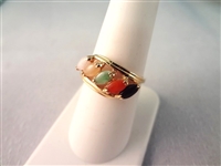 14K Gold and Multi-color Jade Necklace, Pendant and Ring