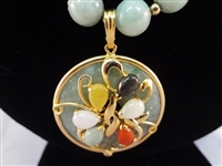14K Gold and Multi-color Jade Necklace, Pendant and Ring