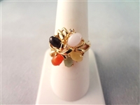 14K Gold Multi Color Jade Bracelet, Pendant and Matching Ring