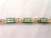 14K Gold and Malachite Stone Jewelry: (2) Bracelets, (1) Pendant