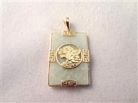 (3) 14K Gold Green Apple Jade Pendants: Rabbit, Foo Dog, Tiger