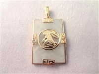 (3) 14K Gold Green Apple Jade Pendants: Rabbit, Foo Dog, Tiger