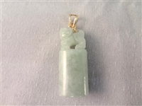 (3) 14K Gold Green Apple Jade Pendants: Rabbit, Foo Dog, Tiger