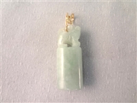(3) 14K Gold Green Apple Jade Pendants: Rabbit, Foo Dog, Tiger