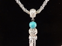 Monet Costume Necklace with Blue Turquoise Color Stone Drops 28 Long