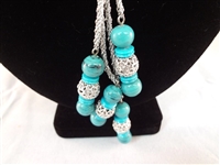 Monet Costume Necklace with Blue Turquoise Color Stone Drops 28 Long