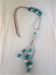 Monet Costume Necklace with Blue Turquoise Color Stone Drops 28 Long