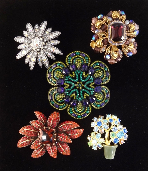 (5) Oversize Joan Rivers Rhinestone Brooches