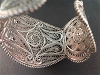 (3) Sterling Silver High Filigree Detail Jewelry: Cuff Bracelet, (2) Pendants