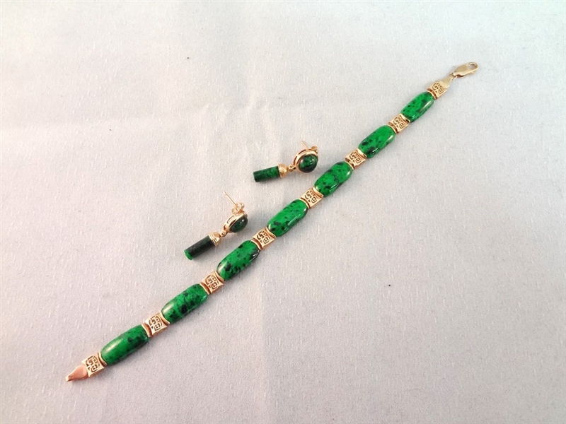 14K Gold and Malachite Earrings and Bracelet Set