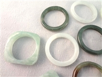 (13) Solid Green Jade Rings (2) Square Jade Ring