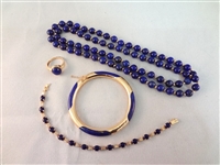 14K Gold and Lapis Lazuli Jewelry: (1) Necklace, (1) Ring, (2) Bracelets