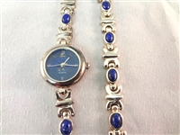 Sterling Silver Lapis Lazuli Blue Jewelry Group: (2) watch and Bracelet Sets, (3) Rings