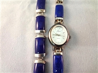 Sterling Silver Lapis Lazuli Blue Jewelry Group: (2) watch and Bracelet Sets, (3) Rings