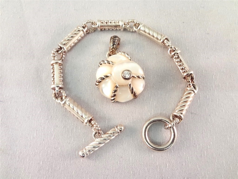 Judith Ripka Sterling Silver Bracelet and Pendant Set