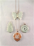 Sterling Silver and Green Apple Jade (4) Pendants, (1) Silver Necklace