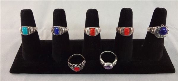 (7) Sterling Silver Southwest Turquoise Rings 