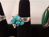 (10) Southwest Sterling Silver Turquoise Rings 