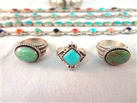 Southwest Sterling Silver Turquoise Jewelry Group: (5) Bracelets, (3) Rings