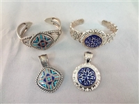 Carolyn Pollack Sterling Silver (2) Cuff Bracelets, Pendants Matching Sets