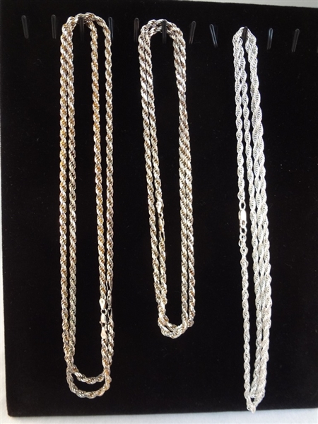 (3) Sterling Silver Rope Chains 18"-36" In Length