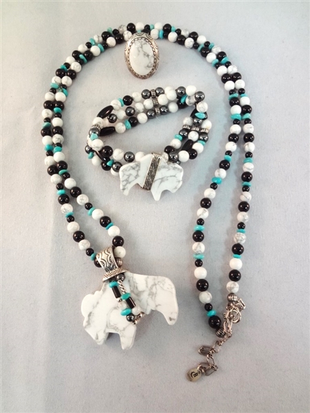 Carolyn Pollack Sterling Silver Fetish Bison Necklace, Pendant, Bracelet, Ring Matching Set