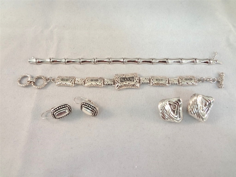 Sterling Silver (2) Bracelets, (2) Earring Pairs