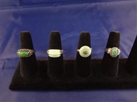 (4) Sterling Silver and Green Jade Rings 