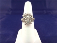 14K White Gold Diamond Ring Cluster Setting Size 6.5