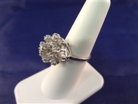 14K White Gold Diamond Ring Cluster Setting Size 6.5