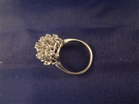 14K White Gold Diamond Ring Cluster Setting Size 6.5