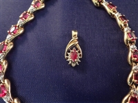 10K Gold And Ruby Tennis Bracelet and Matching Pendant