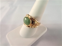 14K Gold and Green Apple Jade Ring Bezel Set Cabochon