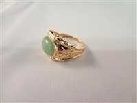 14K Gold and Green Apple Jade Ring Bezel Set Cabochon