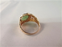 14K Gold and Green Apple Jade Ring Bezel Set Cabochon