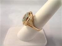 14K Gold and Round Jade Disk Cabochon Wrapped in Gold Ring