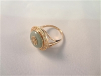 14K Gold and Round Jade Disk Cabochon Wrapped in Gold Ring