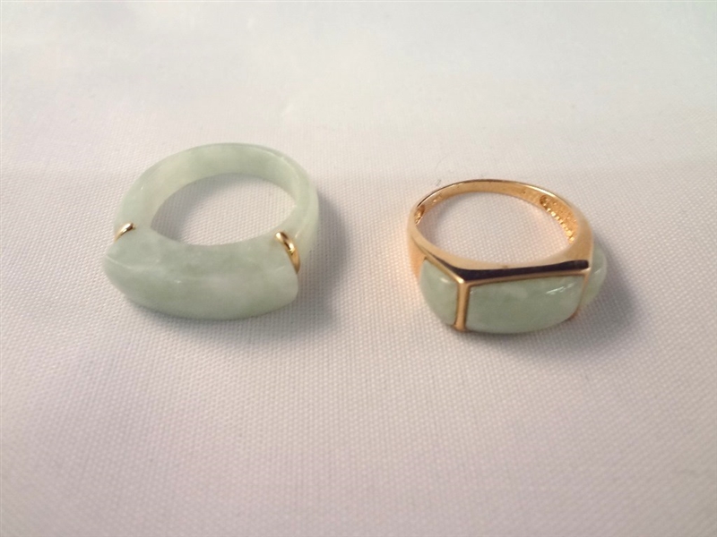 14K Gold and Green Apple Jade Saddle Rings (2)