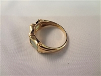 (2) 14K Gold and Green Apple Jade Rings: Bamboo Cut, and Spinning Stone