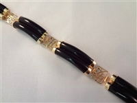 14K Gold and Black Jade Wrapped Bangle Bracelet and Tennis Bracelet