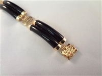 14K Gold and Black Jade Wrapped Bangle Bracelet and Tennis Bracelet
