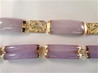 14K Gold and Lavender Jade Jewelry Group: (2) Bracelets, (1) Pendant