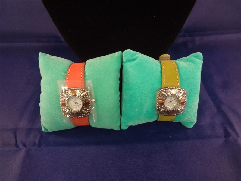 Carolyn Pollack (2) Sterling Silver Watches Leather Bands