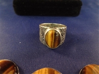 Sterling Silver and Tiger Eye Matching Jewelry Group: Necklace, Pendant, Bracelet, and Ring