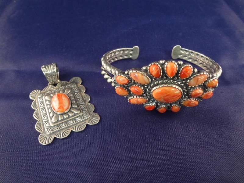 Carolyn Pollack Matching Sterling Silver Cuff Bracelet and Pendant