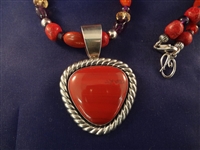 Carolyn Pollack Sterling Silver Red Stone Necklace, Pendant and Earrings