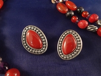 Carolyn Pollack Sterling Silver Red Stone Necklace, Pendant and Earrings